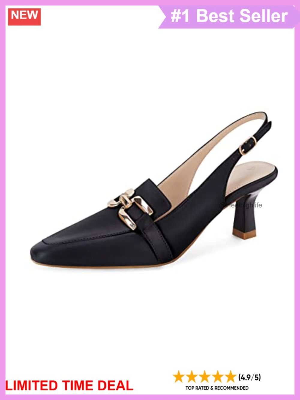 Kitten Heel Slingback Pumps Closed Toe Metal Chain Office Dress Shoes
